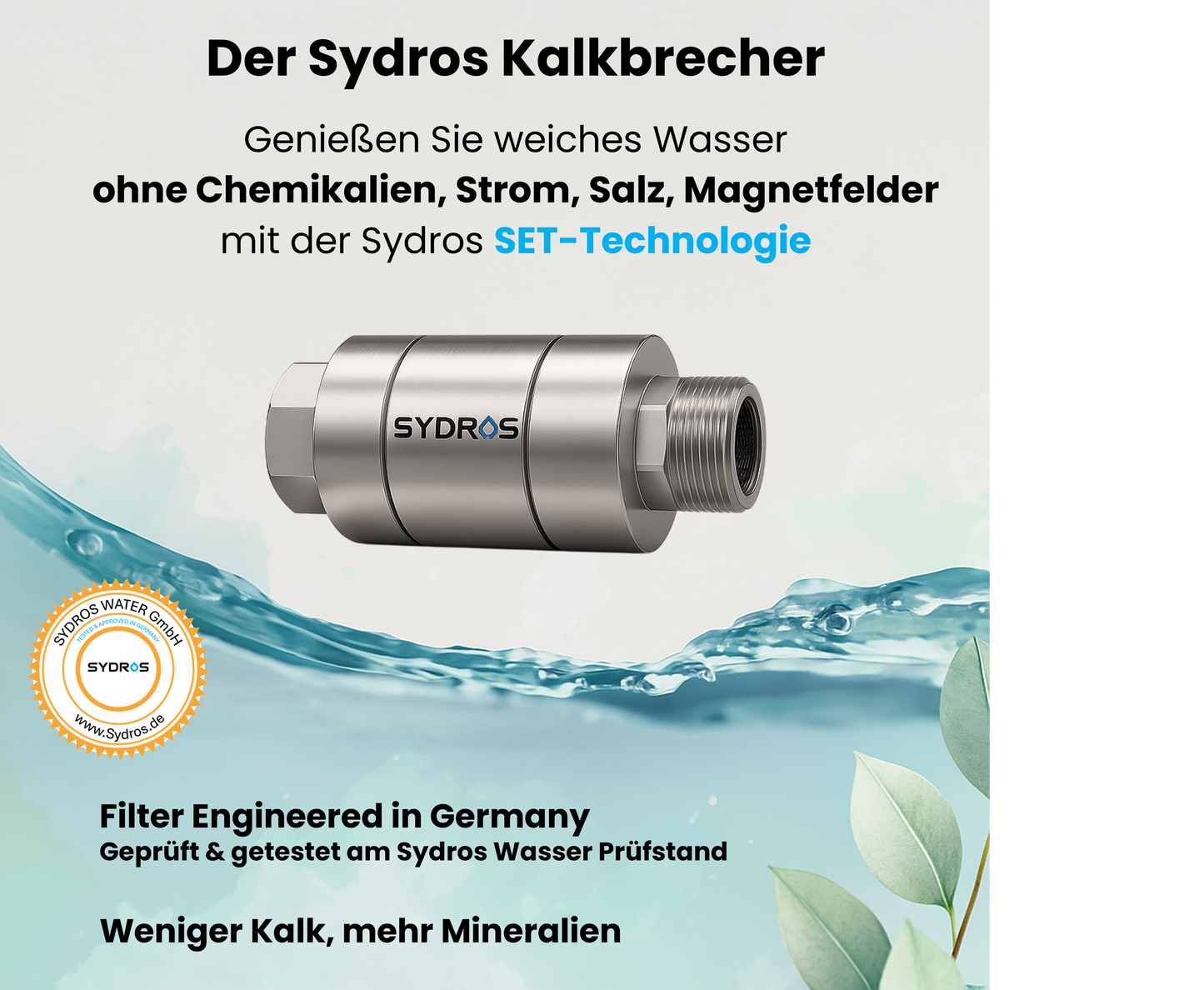 SYDROS Kalkschutzfilter Sets - ½ Zoll aus Edelstahl reduziert Kalkablagerungen bis zu 90 Prozent ohne Salz oder Chemie für Küche, Spüle, Dusche wartungsfrei einfach montierbar