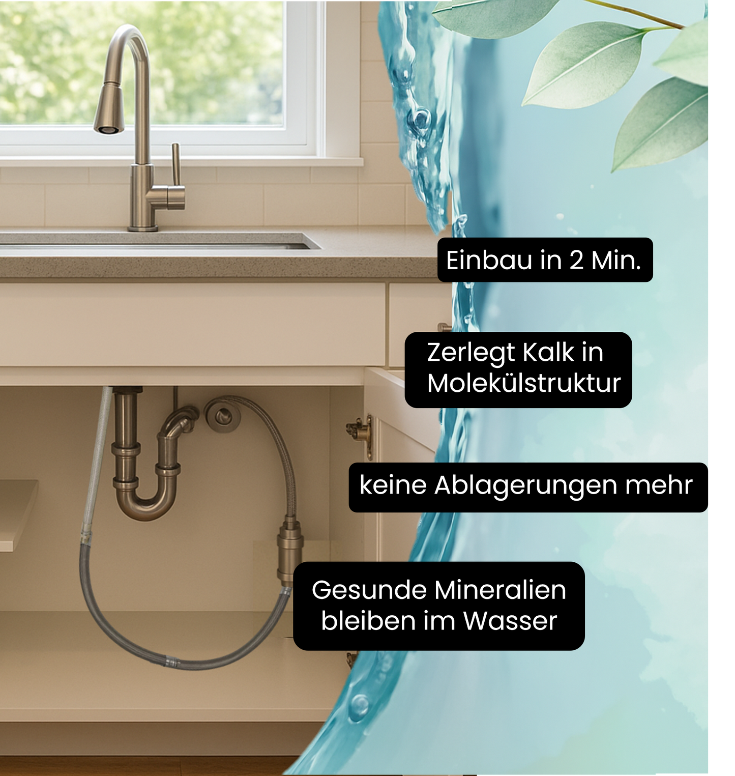 SYDROS Kalkschutzfilter Sets - ½ Zoll aus Edelstahl reduziert Kalkablagerungen bis zu 90 Prozent ohne Salz oder Chemie für Küche, Spüle, Dusche wartungsfrei einfach montierbar