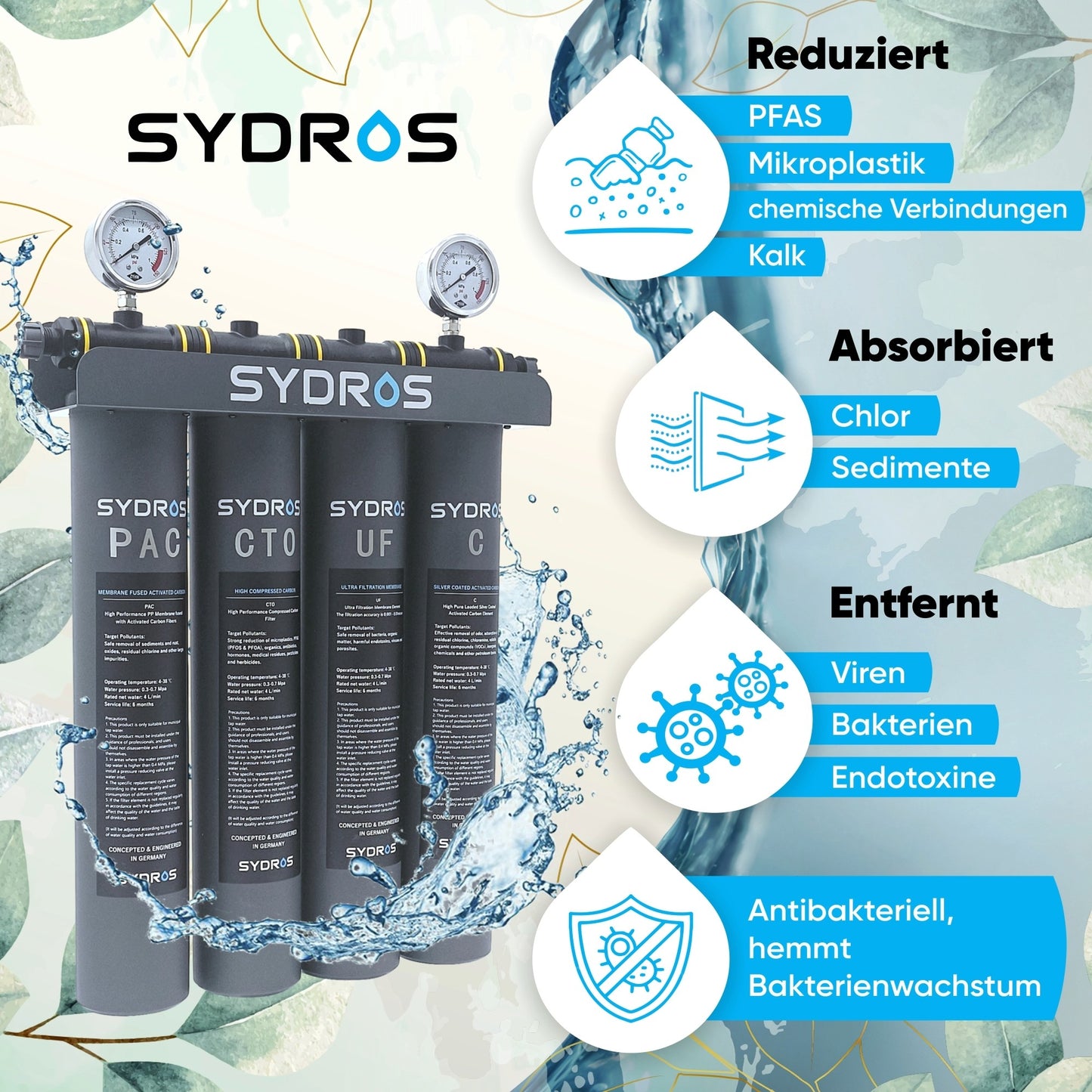 Sydros Magnus Wasserfilter – Profi-Filter für Gewerbe & Gastro, filtert über 500 Schadstoffe, entfernt Mikroplastik & PFAS – Reduziert Kalkablagerungen & senkt so Ihre Betriebskosten