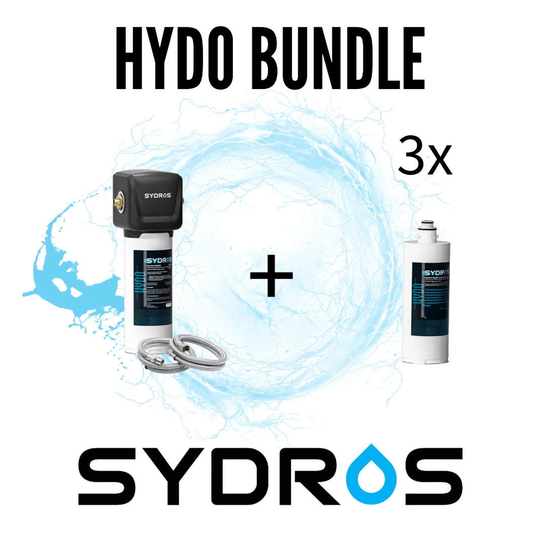 Sydros Hydo Wasserfilter Bundle – Filtert über 500 Schadstoffe inkl Mikroplastik, Chlor & PFAS + Mineralisierung für reines & gesundes Trinkwasser – Einfache Installation mit Quick Connect