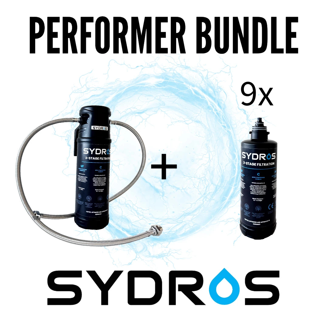 Sydros Performance Wasserfilter Bundle – Kompakter 3-Stufen-Filter für den täglichen Gebrauch, entfernt effektiv Mikroplastik, Bakterien und Chlor, einfache Installation unter der Spüle