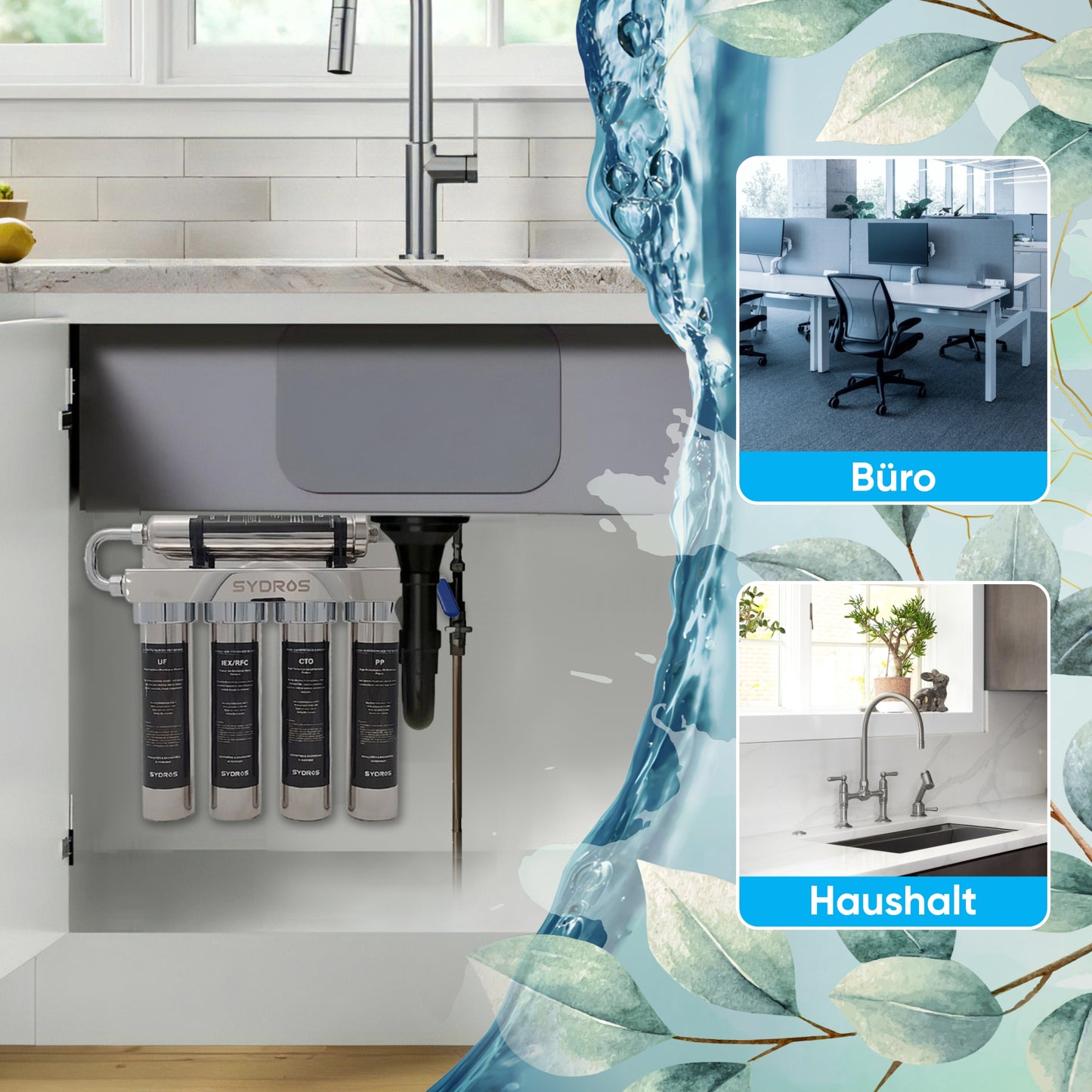 Sydros Optimus 5-Stufen-Wasserfilter Ersatzfilter entfernt Kalk, Mikroplastik, PFAS & Chlor, filtert 500+ Schadstoffe – Hochleistungs-Inline-Filter für kristallklares Trinkwasser in Küche & Büro