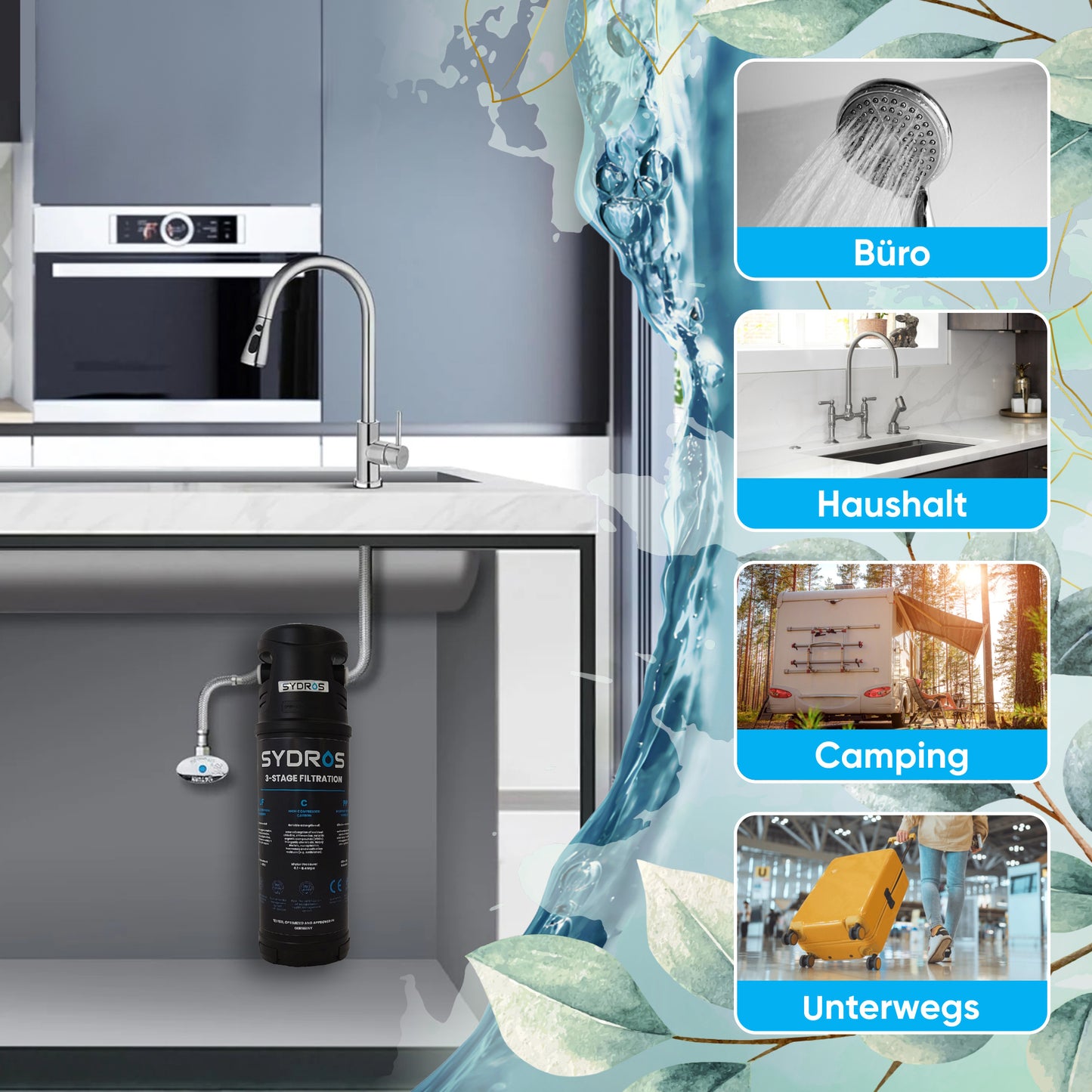 Sydros Performance Ersatz Wasserfilter – 3-Stufen-Filter, das kleine Wunder gegen Mikroplastik, Chlor & PFAS, Filtert über 500 Schadstoffe - Sorgt für reines, vitales Trinkwasser & besseren Geschmack