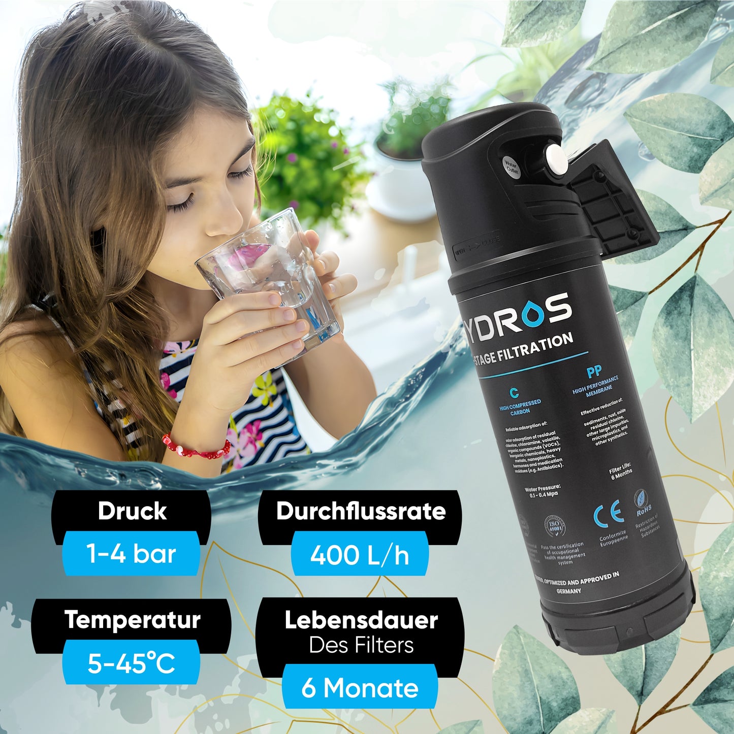 Sydros Performance Ersatz Wasserfilter – 3-Stufen-Filter, das kleine Wunder gegen Mikroplastik, Chlor & PFAS, Filtert über 500 Schadstoffe - Sorgt für reines, vitales Trinkwasser & besseren Geschmack