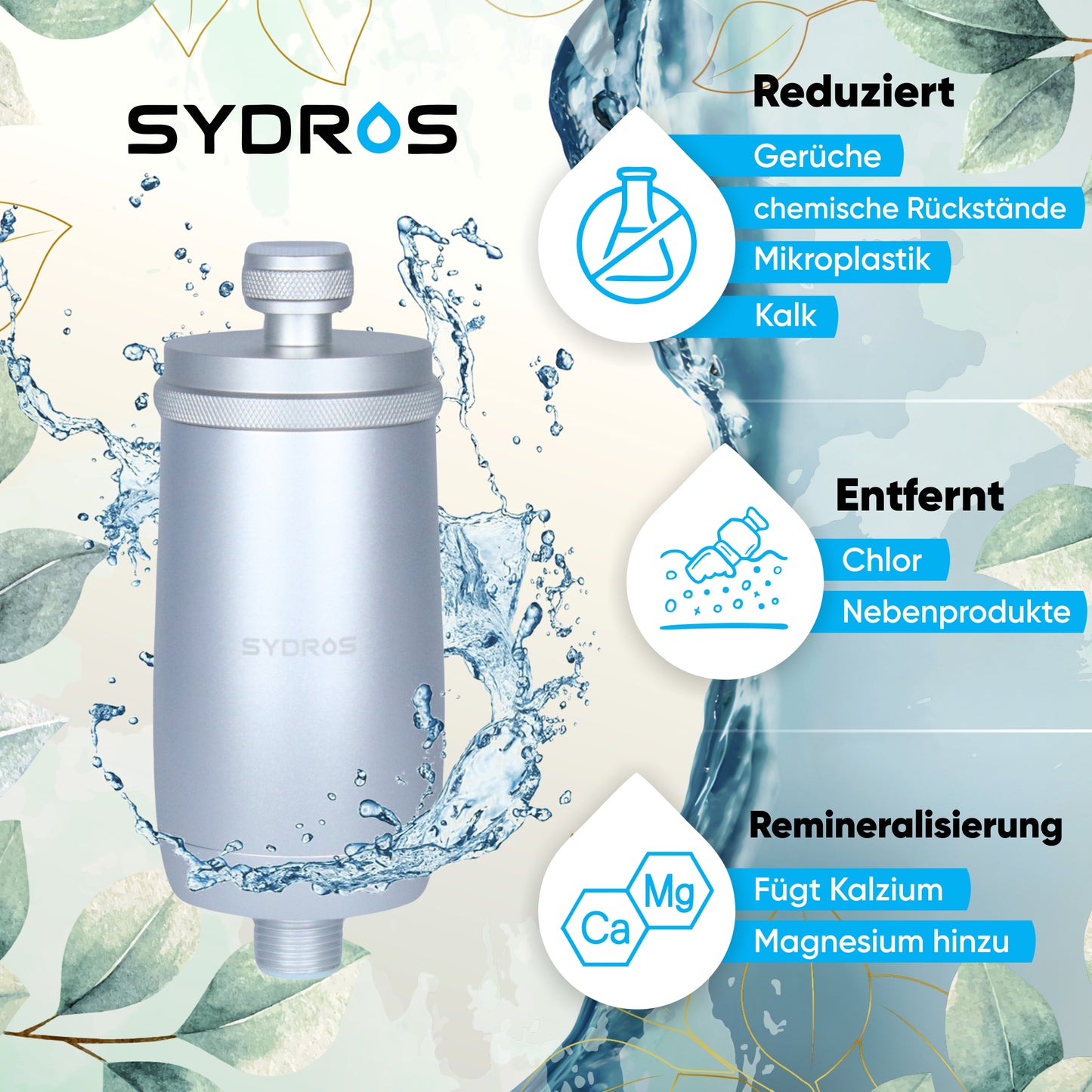 Sydros Ferox 5-Stufen-Filter – Entfernt bis zu 99 % der Schadstoffe (Mikroplastik, Chlor, PFAS) & filtert über 500 Schadstoffe – Hochleistungsschutz für Ihre Gesundheit Duschfilter