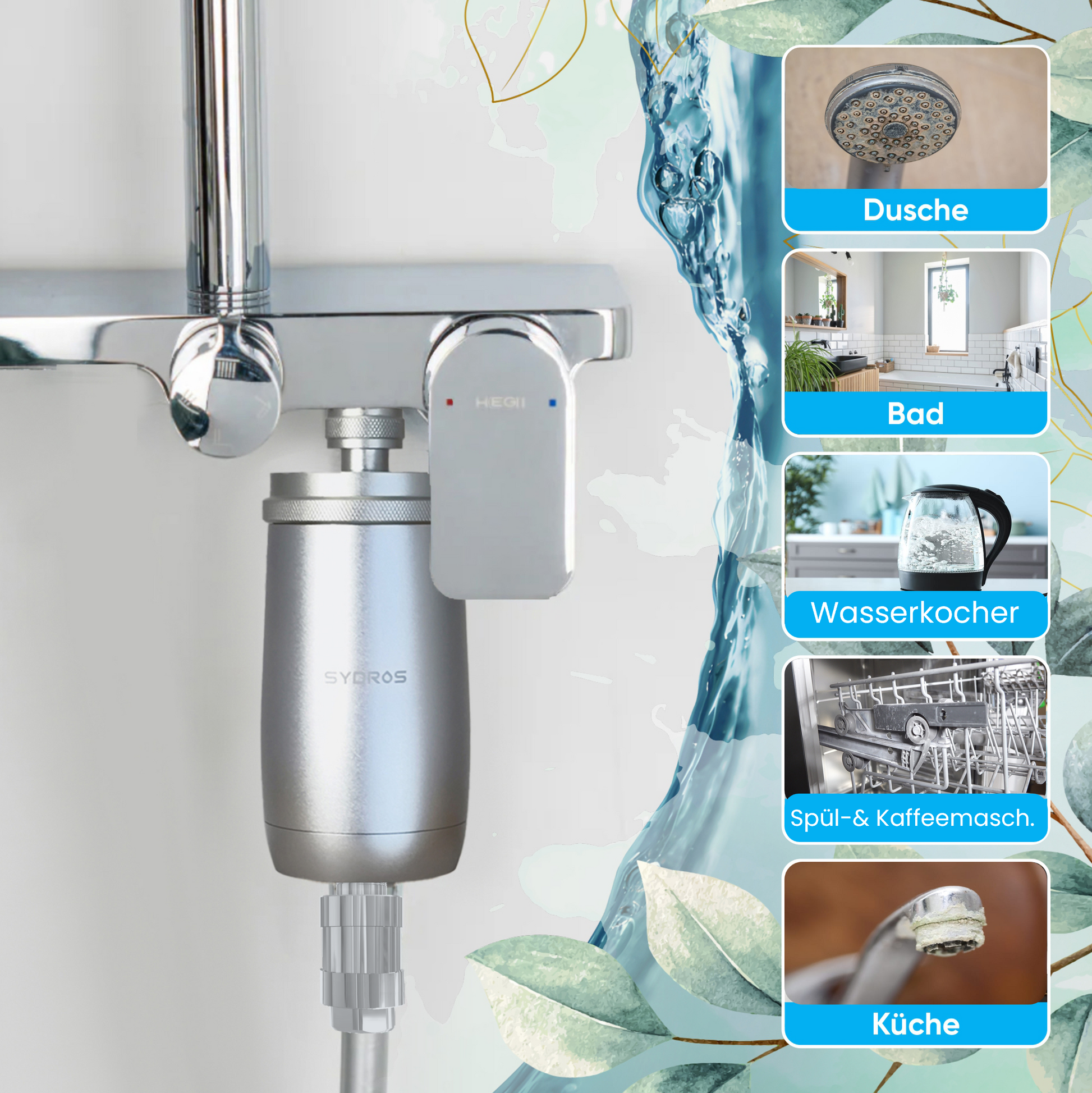 SYDROS Limescale Protection Filter Shower ½ Inch Stainless Steel Reduces Limescale Deposits Up To 90 Percent Without Salt Or Chemicals For Shower, Bathroom, Maintenance-Free, Easy To Install