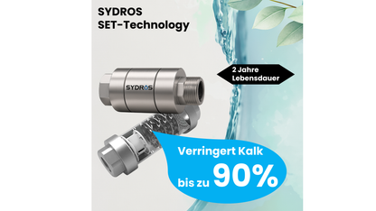 Sydros Performance Kalkschutz Wasserfilter – 3-Stufen-Filter + Kalkschutz die kleinen Wunder gegen Kalk, Mikroplastik, Chlor & PFAS, Filtert über 500 Schadstoffe - Sorgt für reines, vitales Trinkwasser & besseren Geschmack