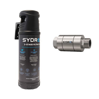 Sydros Performance Kalkschutz Wasserfilter – 3-Stufen-Filter + Kalkschutz die kleinen Wunder gegen Kalk, Mikroplastik, Chlor & PFAS, Filtert über 500 Schadstoffe - Sorgt für reines, vitales Trinkwasser & besseren Geschmack