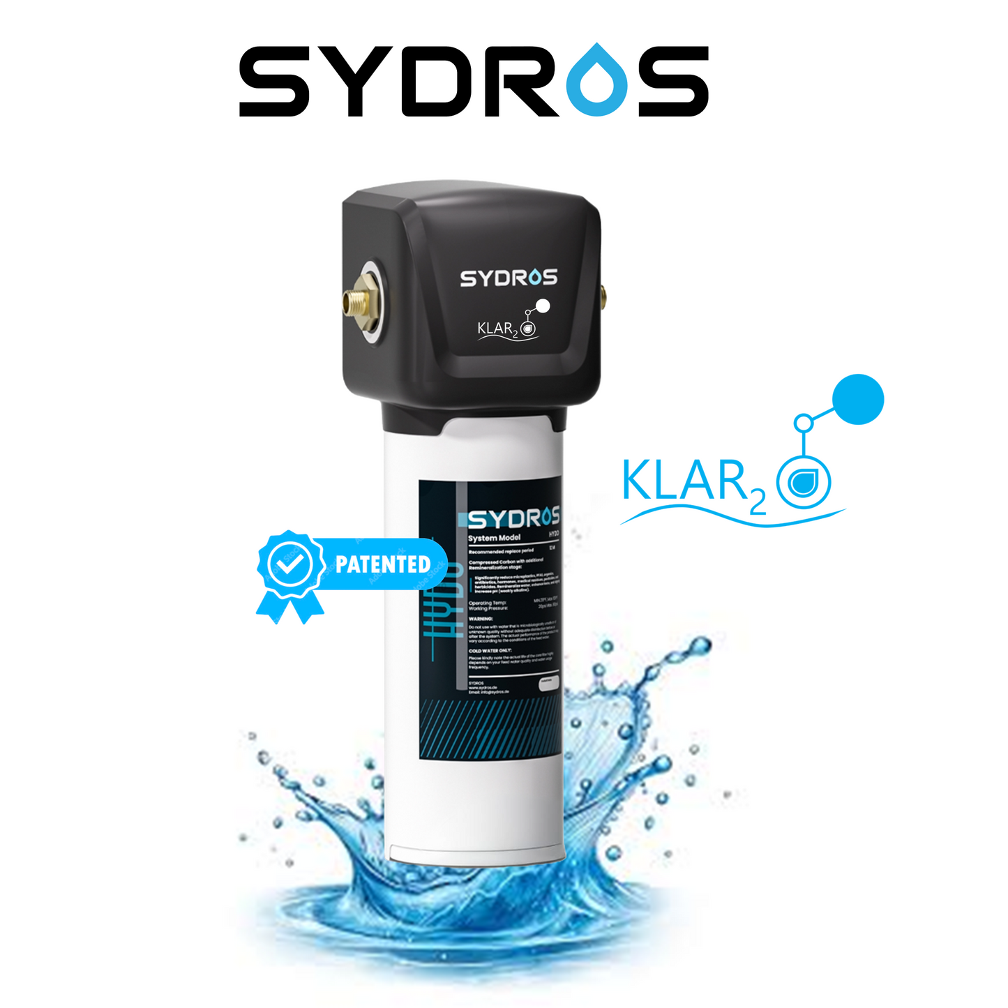 SYDROS Klar2O HYDO Wasserfilter mit patentierter Technologie zur Entfernung von PFAS und Mikroplastik – kompakter Untertischfilter für sauberes Trinkwasser.