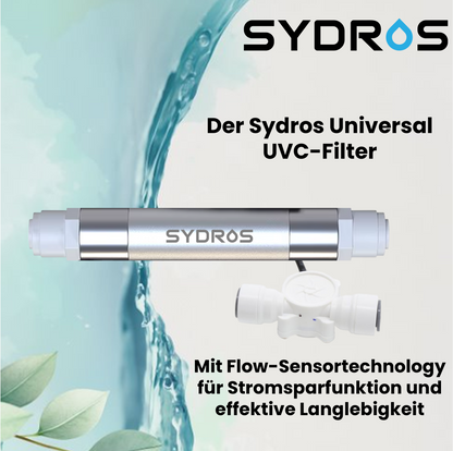 SYDROS Universal UVC-Filter mit integriertem Flowsensor zur automatischen Stromsparfunktion und längeren Lebensdauer.