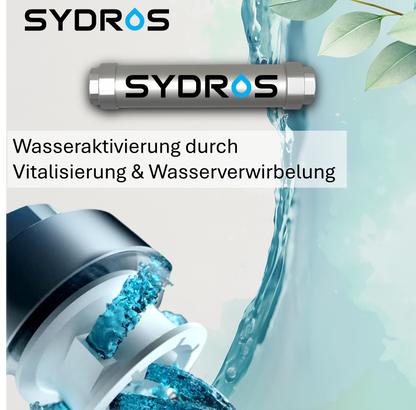 SYDROS Wasseraktivierungssystem mit Technologie zur Vitalisierung und Wasserverwirbelung für energetisch optimiertes Trinkwasser.