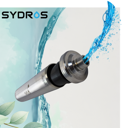 Sydros Klar2O Edelstahlfilter mit aktivem Wasserfluss und innovativer Smart Surface Technologie für reine Trinkwasserfiltration.