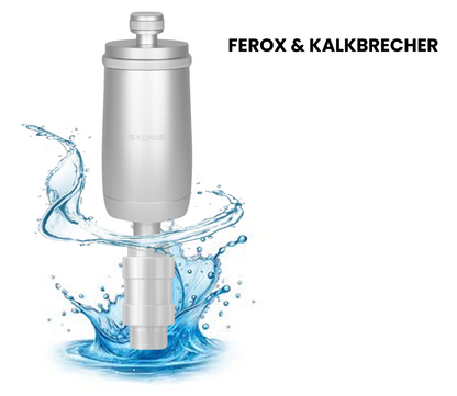 SYDROS FER0X Edelstahl-Wasserfilter kombiniert mit SYDROS Kalkbrecher – kompakte Lösung für Trinkwasserfiltration und wirksamen Kalkschutz