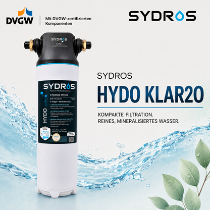 SYDROS HYDO KLAR20 kompaktes Wasserfiltersystem mit DVGW-zertifizierten Komponenten für reines und mineralisiertes Trinkwasser