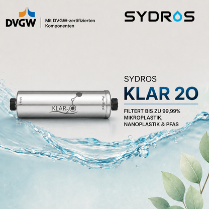 SYDROS KLAR 20 Trinkwasserfilter zur Reduzierung von PFAS, Mikroplastik und Nanoplastik im Leitungswasser
