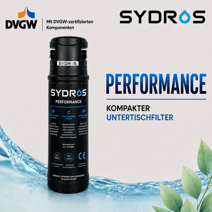 SYDROS Performance kompakter Untertischfilter mit DVGW-zertifizierten Komponenten für die Filtration von Trinkwasser