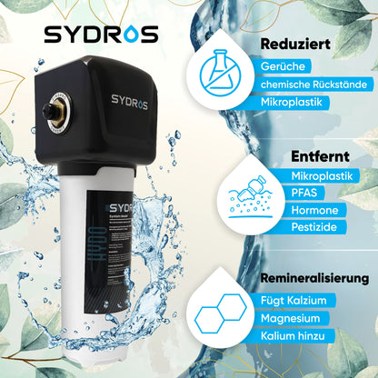 SYDROS Mehrstufen-Wasserfiltersystem zur Reduktion von Gerüchen, chemischen Rückständen und Mikroplastik, mit Entfernung von PFAS und Remineralisierung des Trinkwassers
