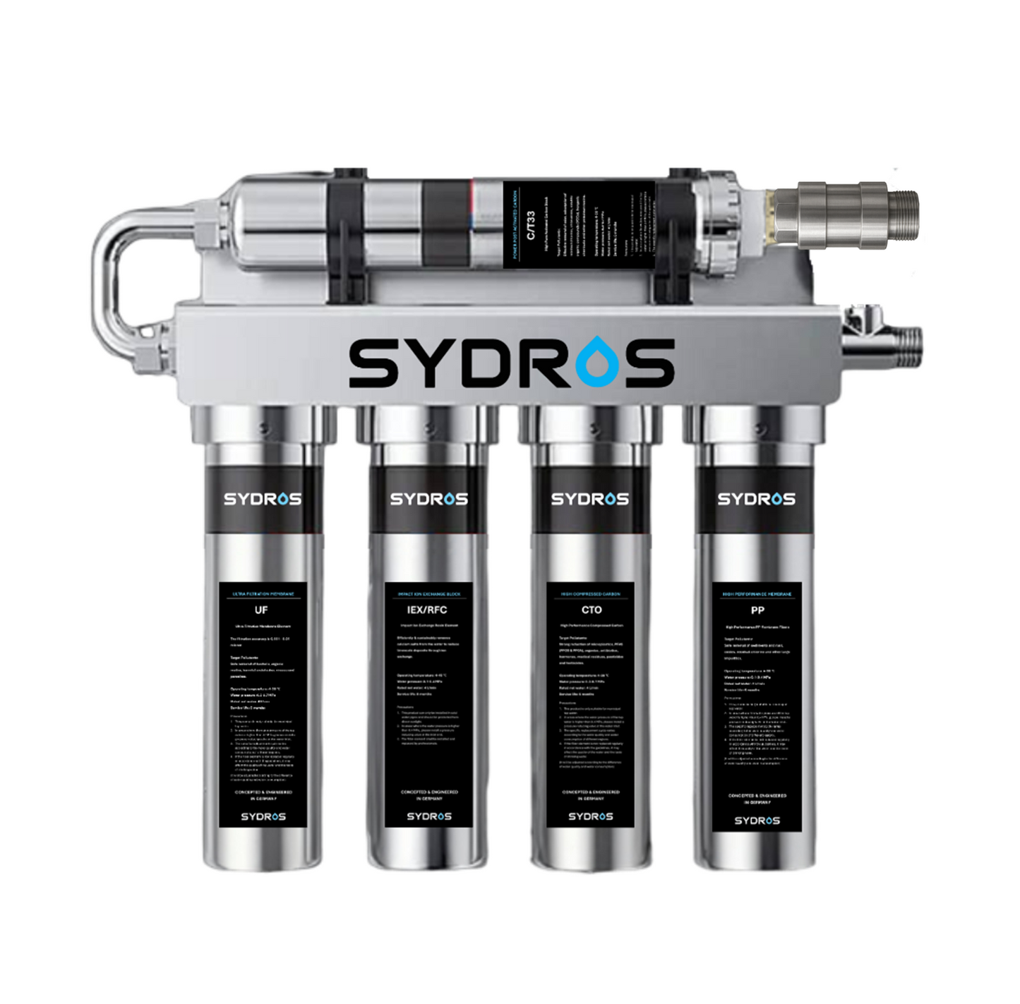 SYDROS Optimus 5-Stufen-Wasserfiltersystem mit mehrstufiger Filtration zur Reduktion von Schadstoffen im Trinkwasser