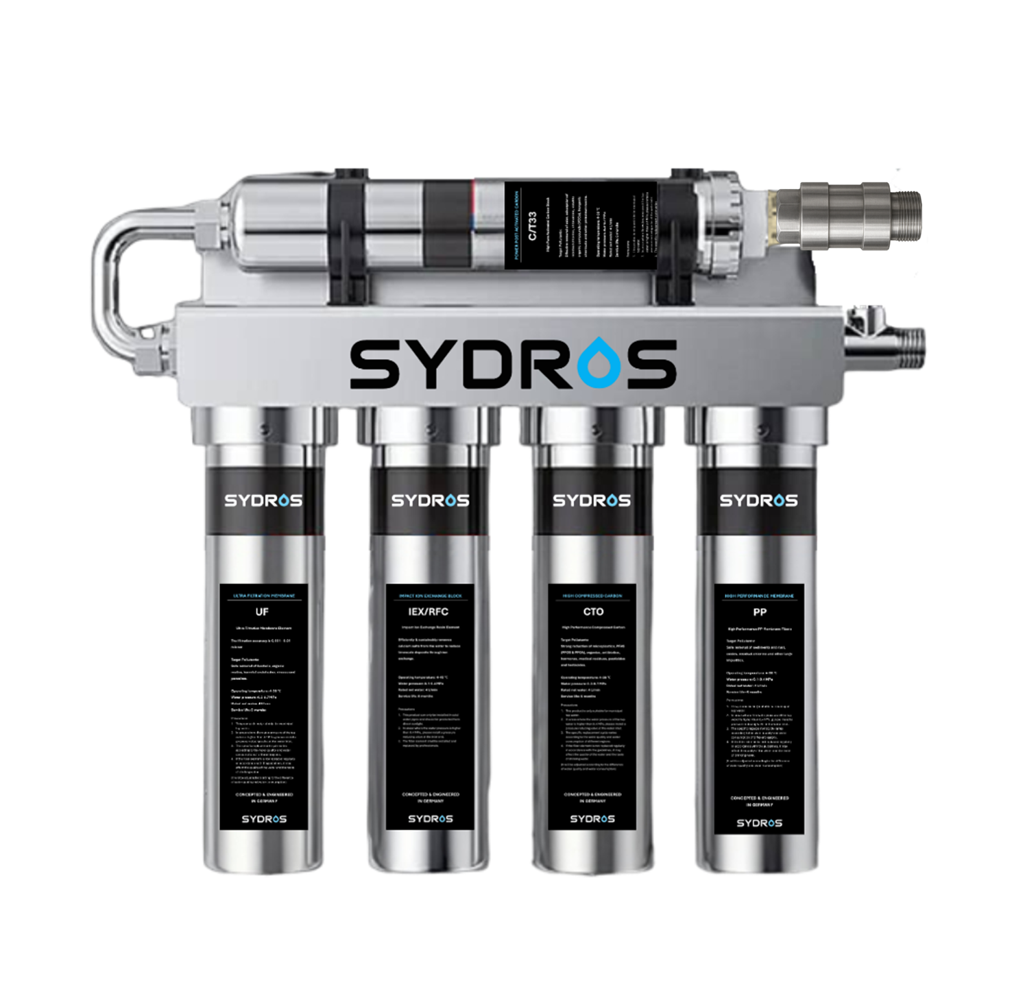 SYDROS Optimus 5-Stufen-Wasserfiltersystem mit mehrstufiger Filtration zur Reduktion von Schadstoffen im Trinkwasser