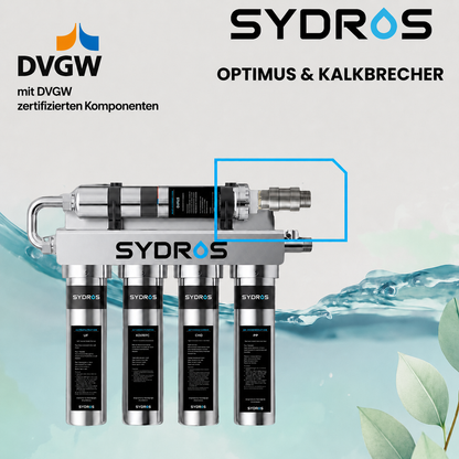SYDROS Optimus Wasserfiltersystem mit integriertem Kalkbrecher und DVGW-zertifizierten Komponenten