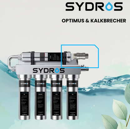 SYDROS Optimus Wasserfiltersystem mit integriertem Kalkbrecher zur Reduktion von Kalkablagerungen und mehrstufigen Filtration von Schadstoffen im Trinkwasser
